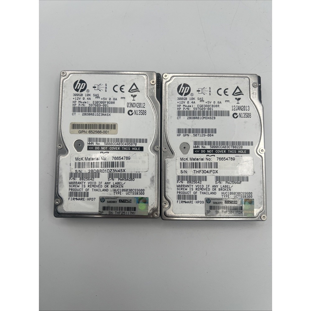 HP 300GB 2.5" 6Gbps 10k RPM‎ SAS Server Hard Drive 597609-001 EG0300FBDBR Lot Of